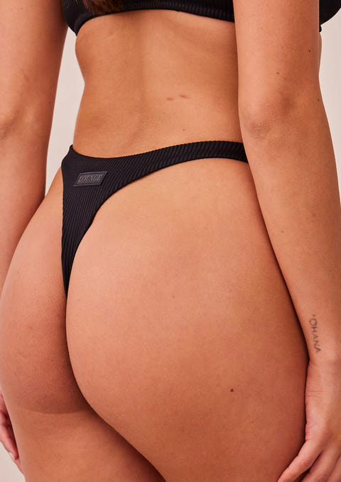 Ribbed Triangle Thong - Black – Lounge Underwear