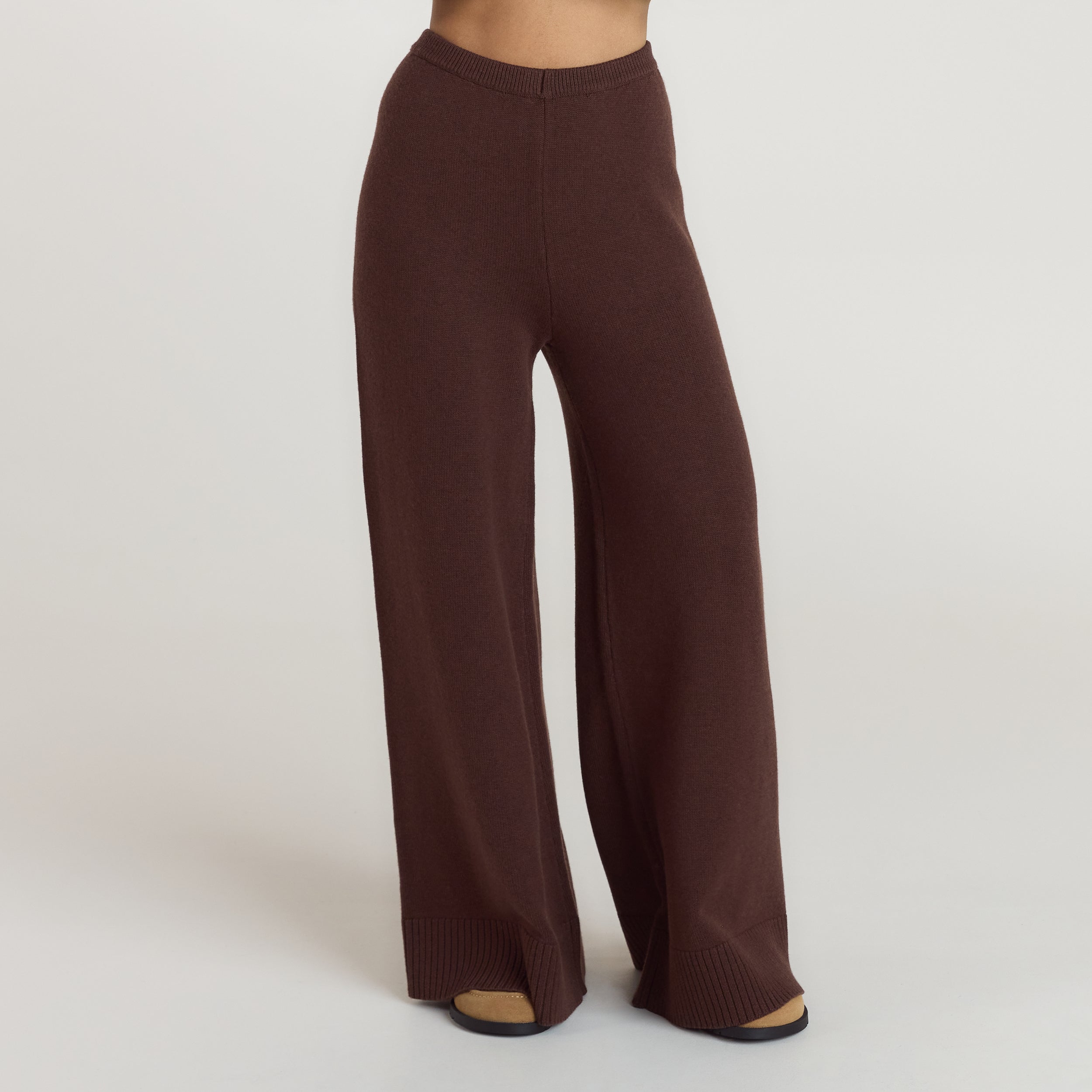 Ribbed Hem Knitted Trousers | Ribbed Hem Knitted Trousers - Chocolate