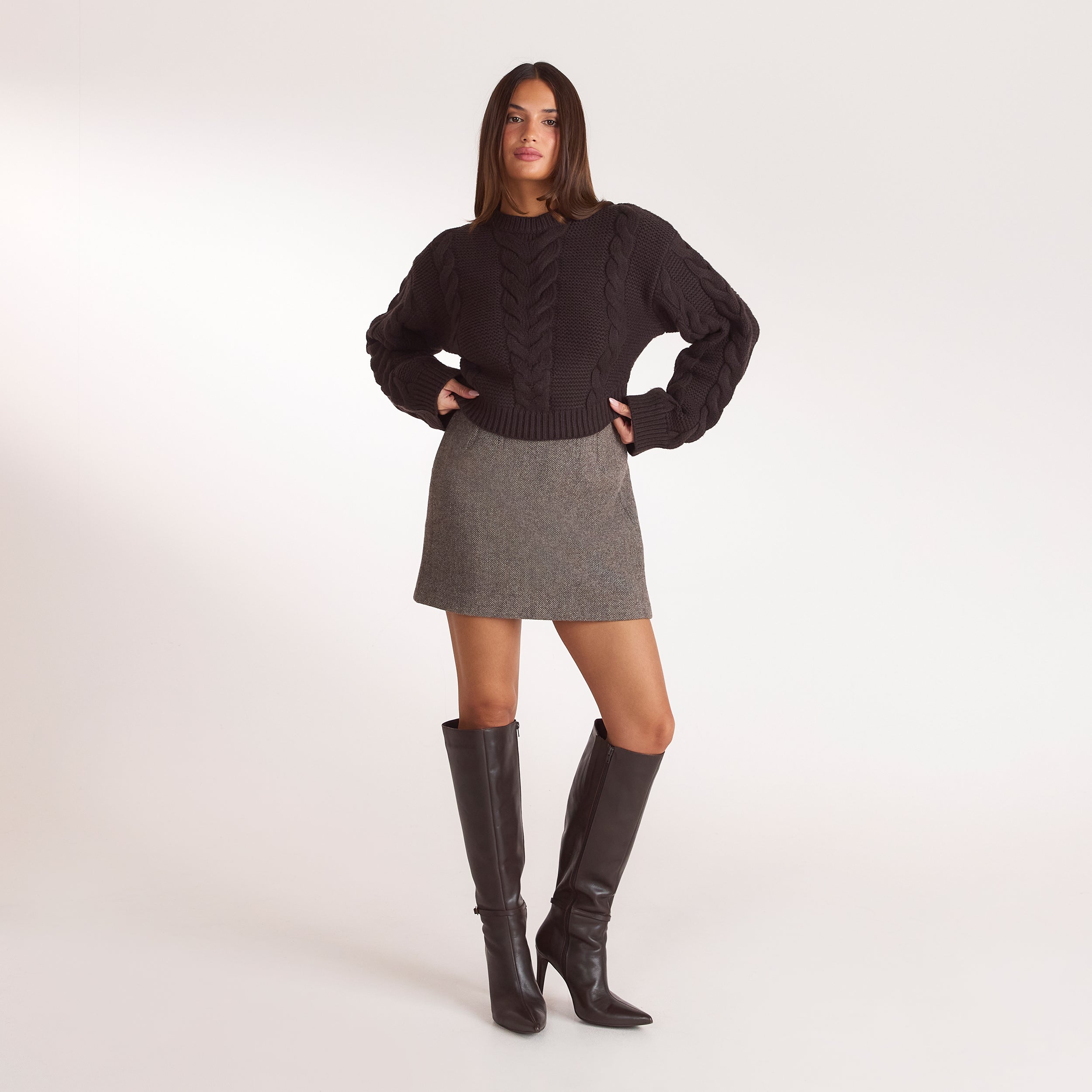 Cropped Cable-Knit Jumper | Cropped Cable-Knit Jumper - Dark Chocolate