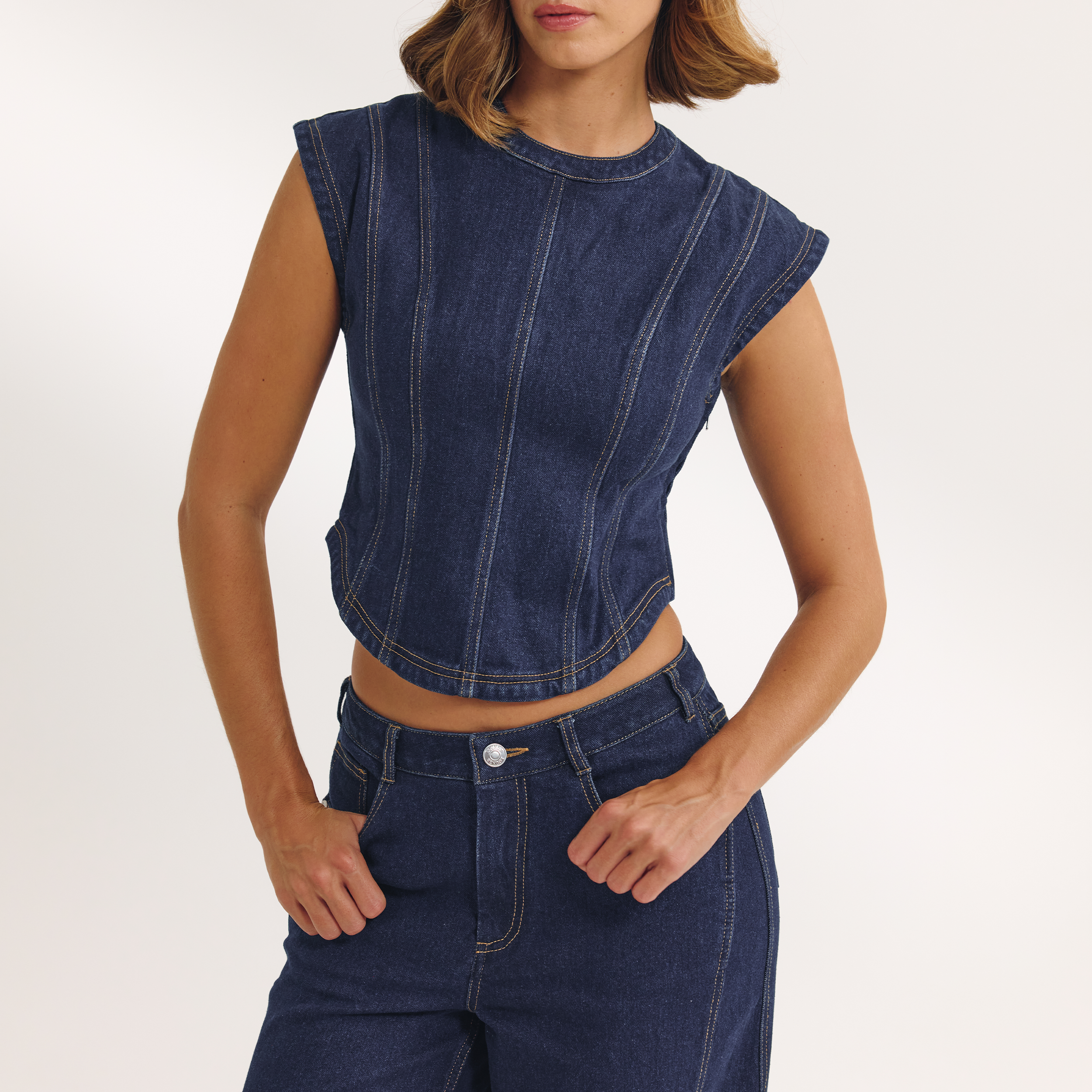 Fitted Denim Top | Fitted Denim Top - Indigo Blue