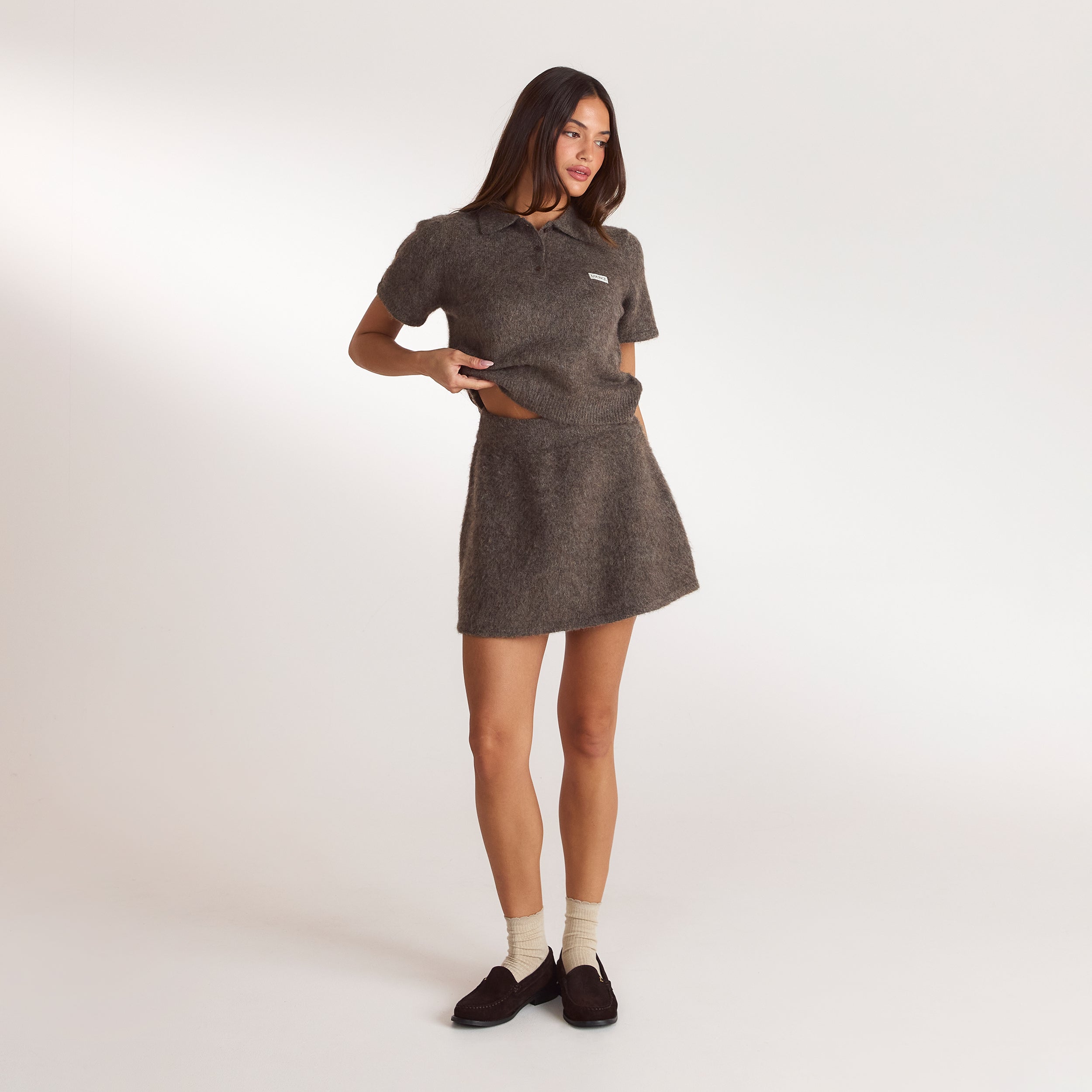 Knitted Polo Top | Knitted Polo Top - Ash Brown