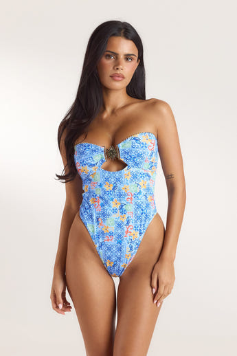 Mosaic Bandeau Swimsuit - Blue Print