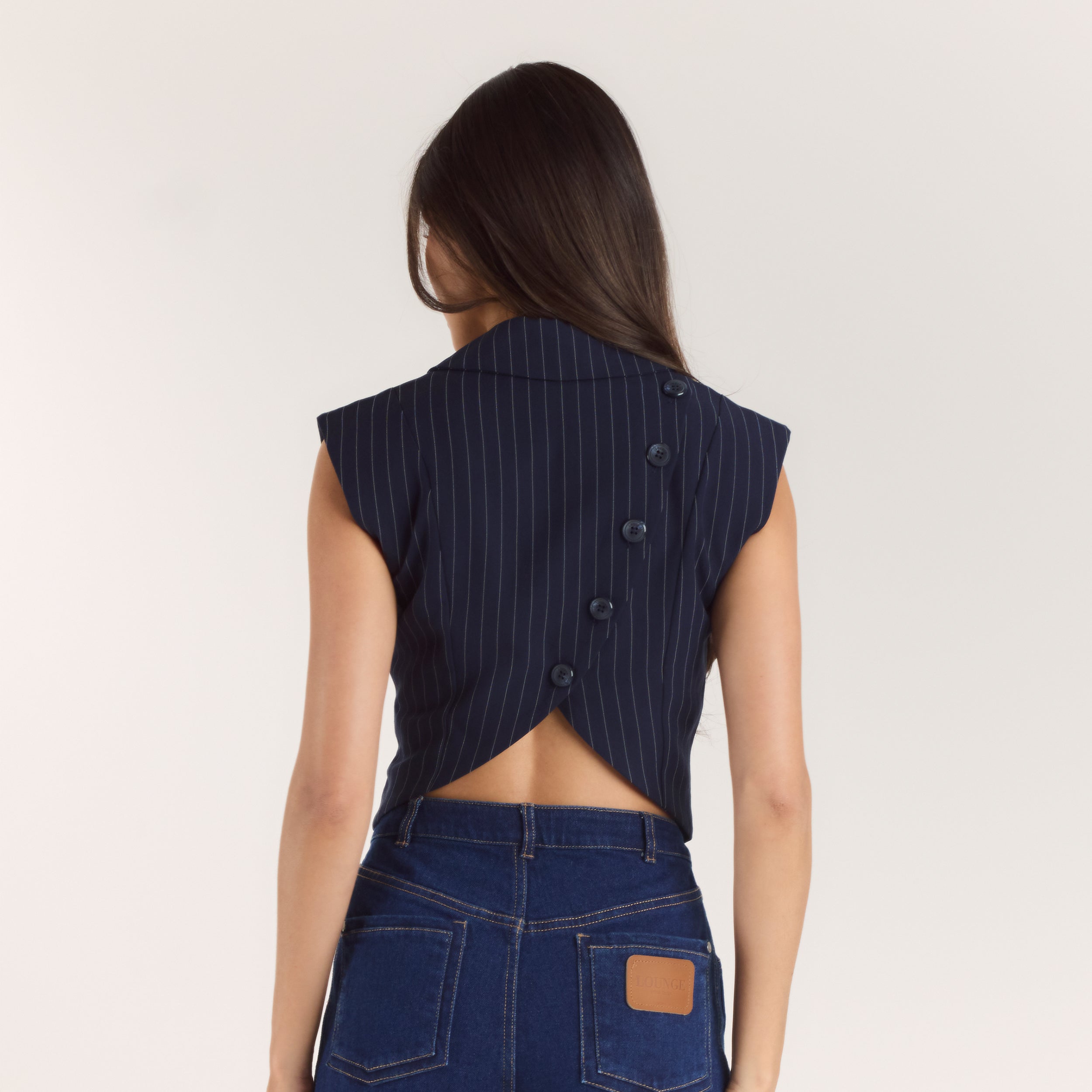 Crossover Waistcoat | Crossover Waistcoat - Navy Pinstripe