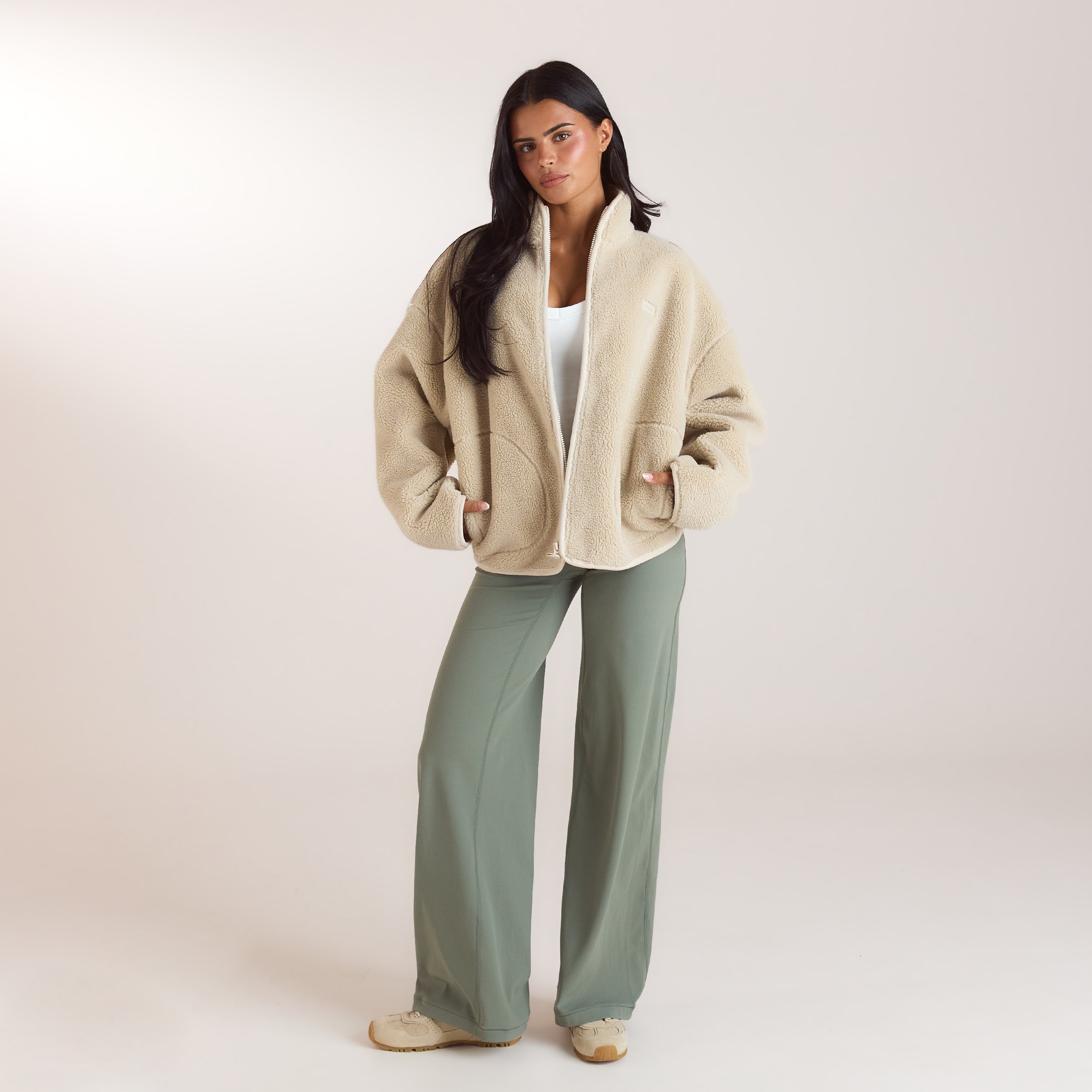 Zip-Up Borg Jacket | Zip-Up Borg Jacket - Cream