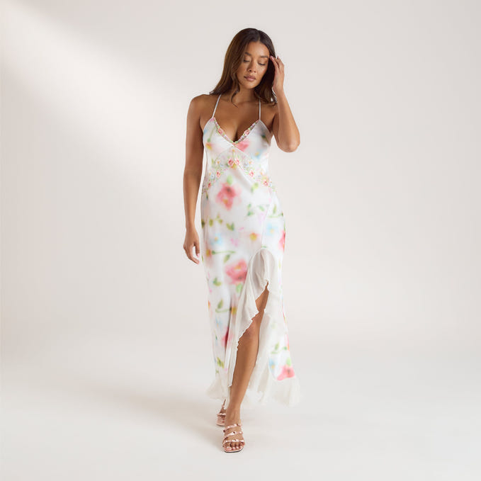 Aurora Printed Satin Maxi Dress Floral Print1