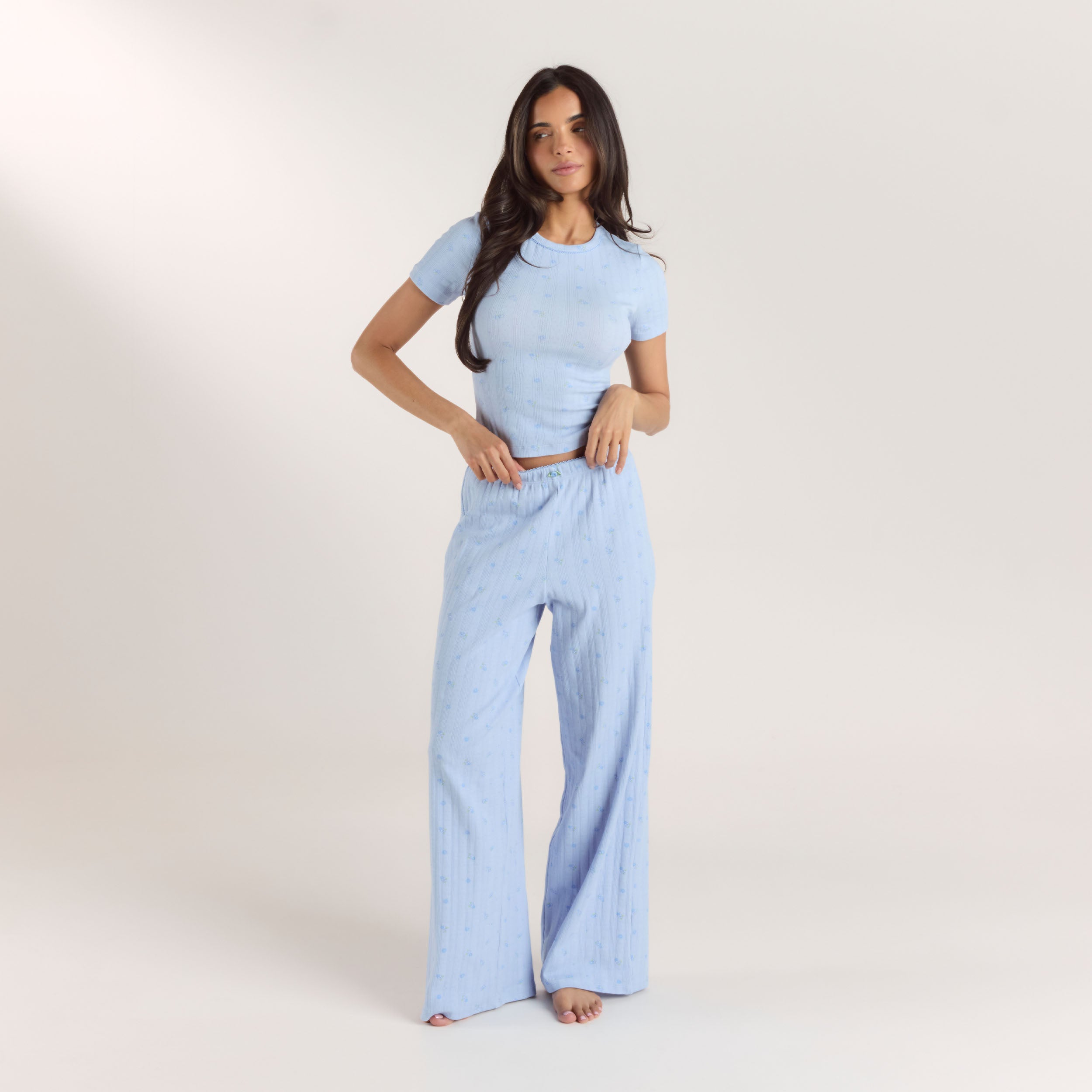 Pointelle Pyjama Bottoms | Pointelle Pyjama Bottoms - Blue Floral