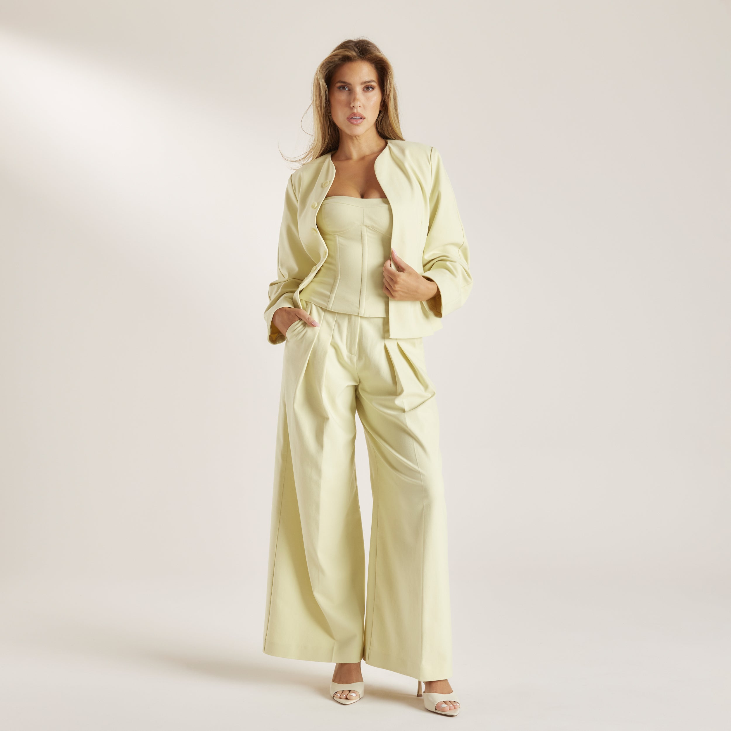 Woven Wide-Leg Trousers | Woven Wide-Leg Trousers - Buttermilk