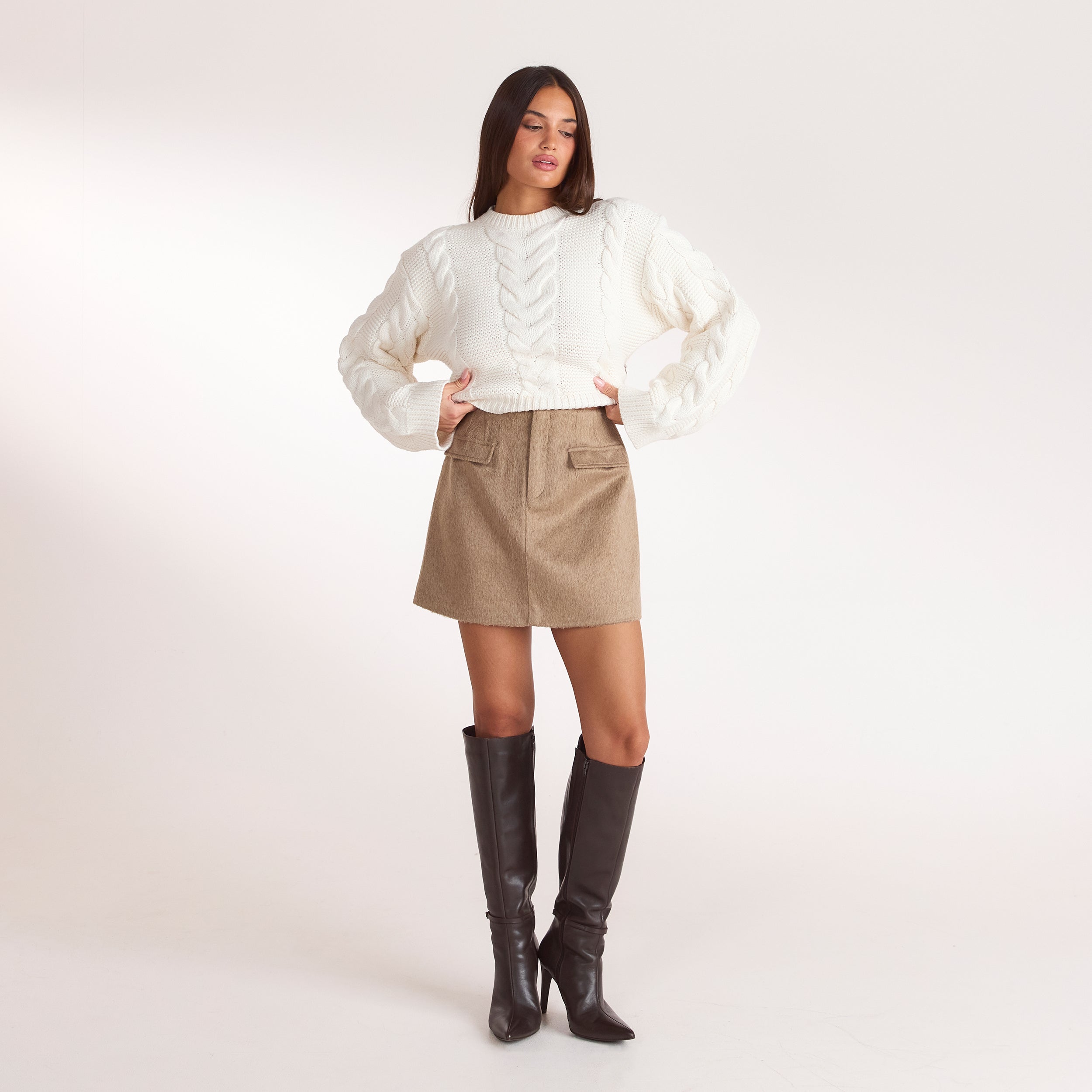 Woven A-Line Mini Skirt | Woven A-Line Mini Skirt - Biscuit