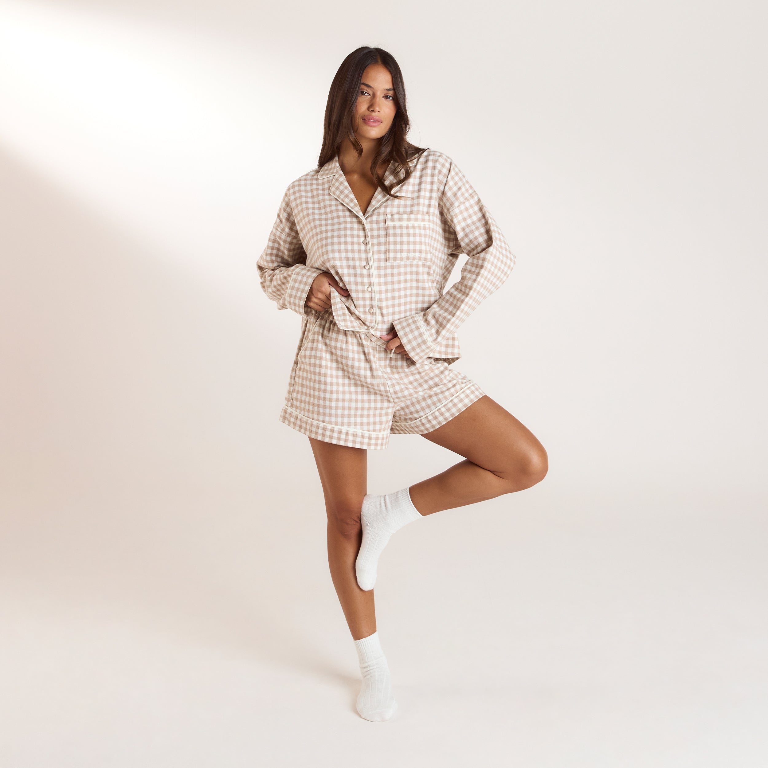 Gingham Pyjama Shirt | Gingham Pyjama Shirt - Beige