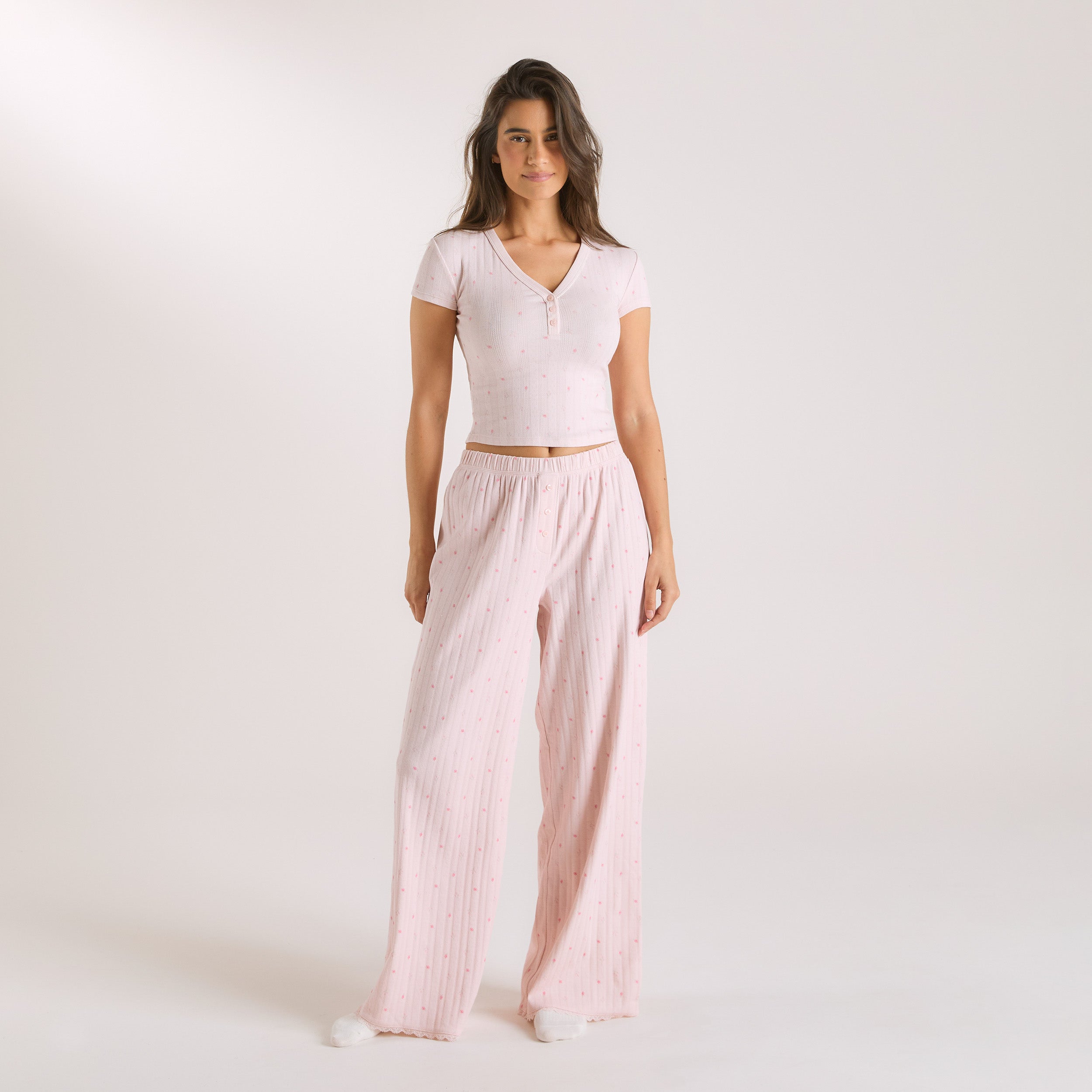 Pointelle Pyjama Bottoms | Pointelle Pyjama Bottoms - Pink Floral