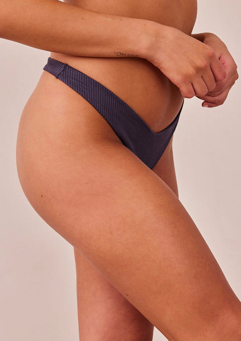 Ribbed Triangle Thong - Charcoal Blue