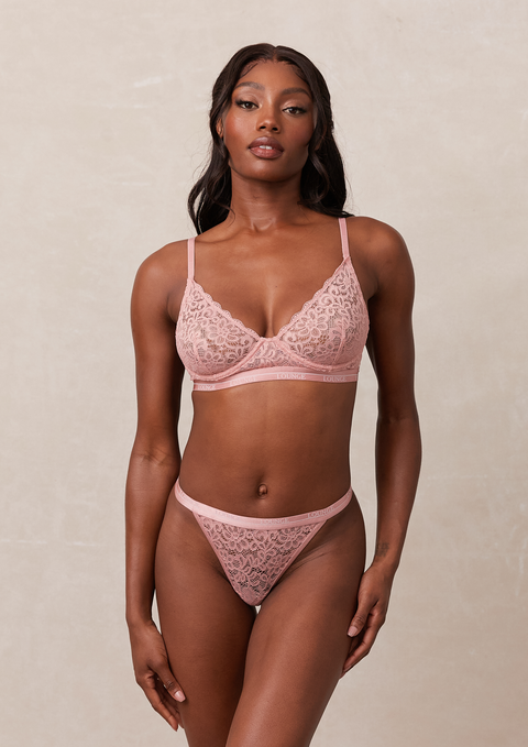 Balcony Bra & Thong Set - Pink – Lounge Underwear