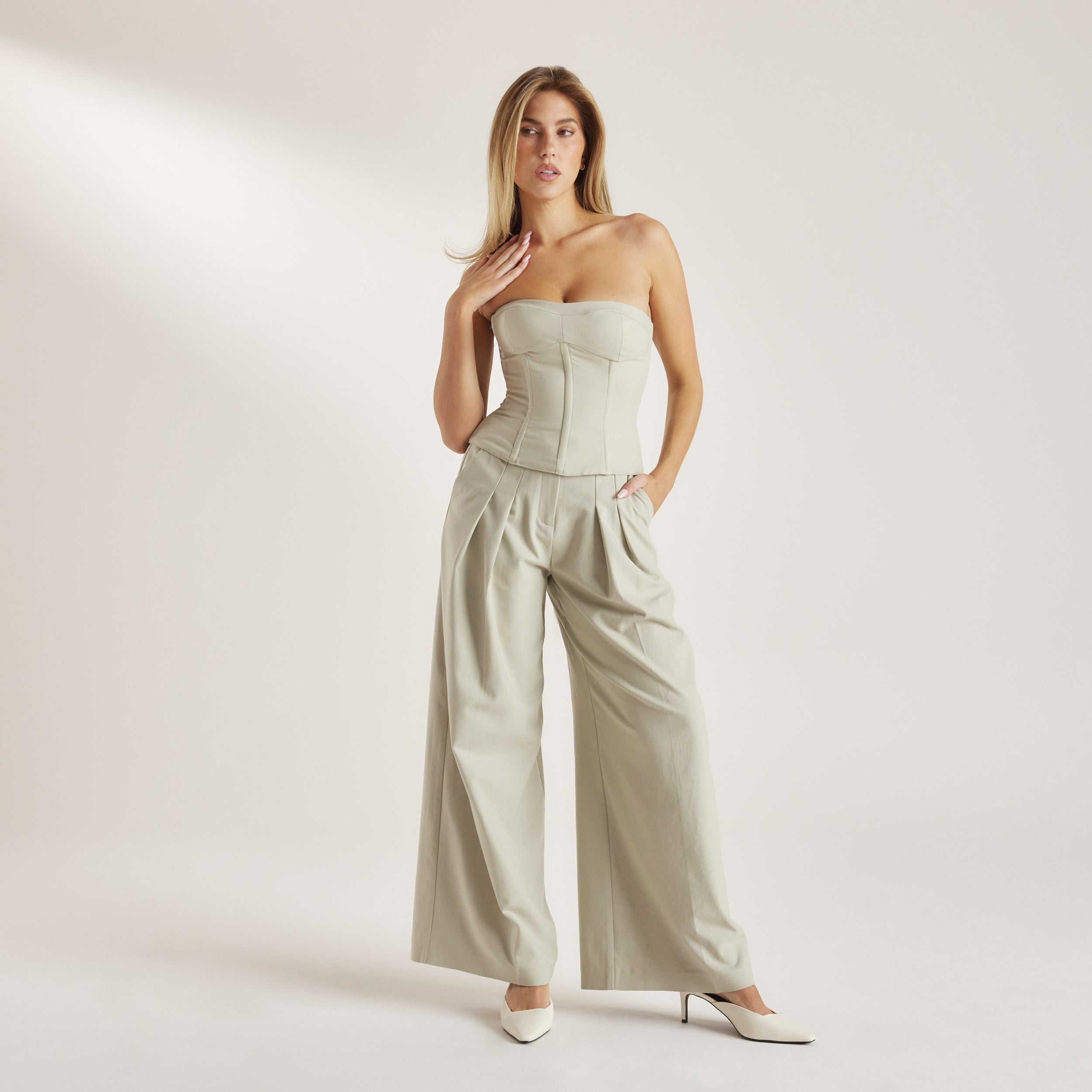 Woven Wide-Leg Trousers | Woven Wide-Leg Trousers - Sage