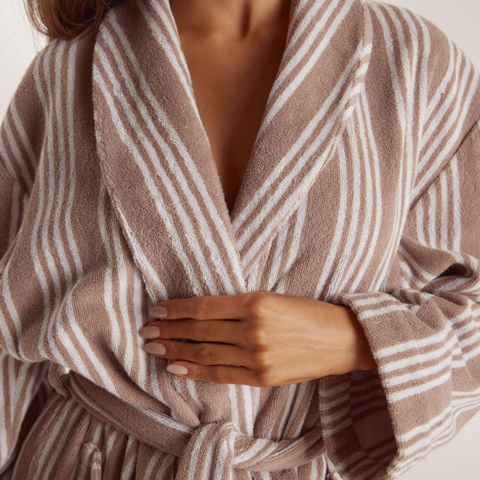 Towelling Dressing Gown Striped Malt