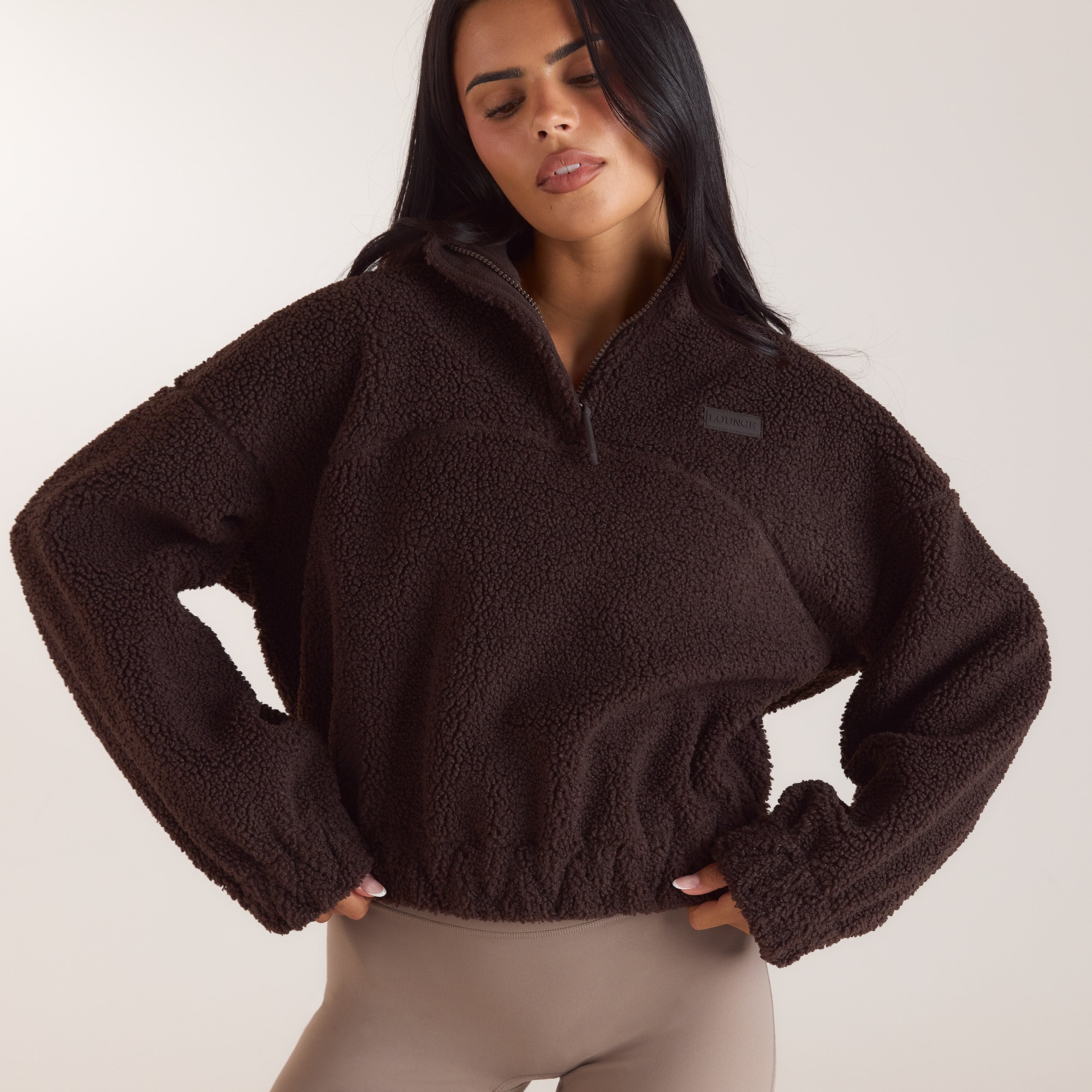 Funnel-Neck Borg Fleece | Funnel-Neck Borg Fleece - Dark Chocolate