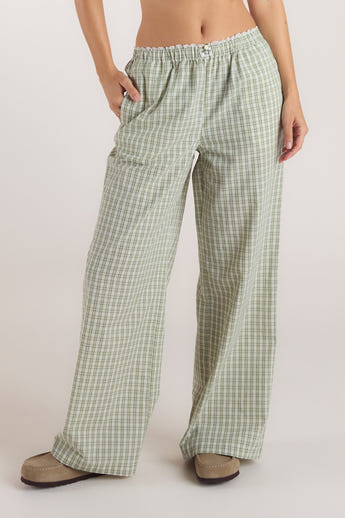 Check Cotton Trousers - Green
