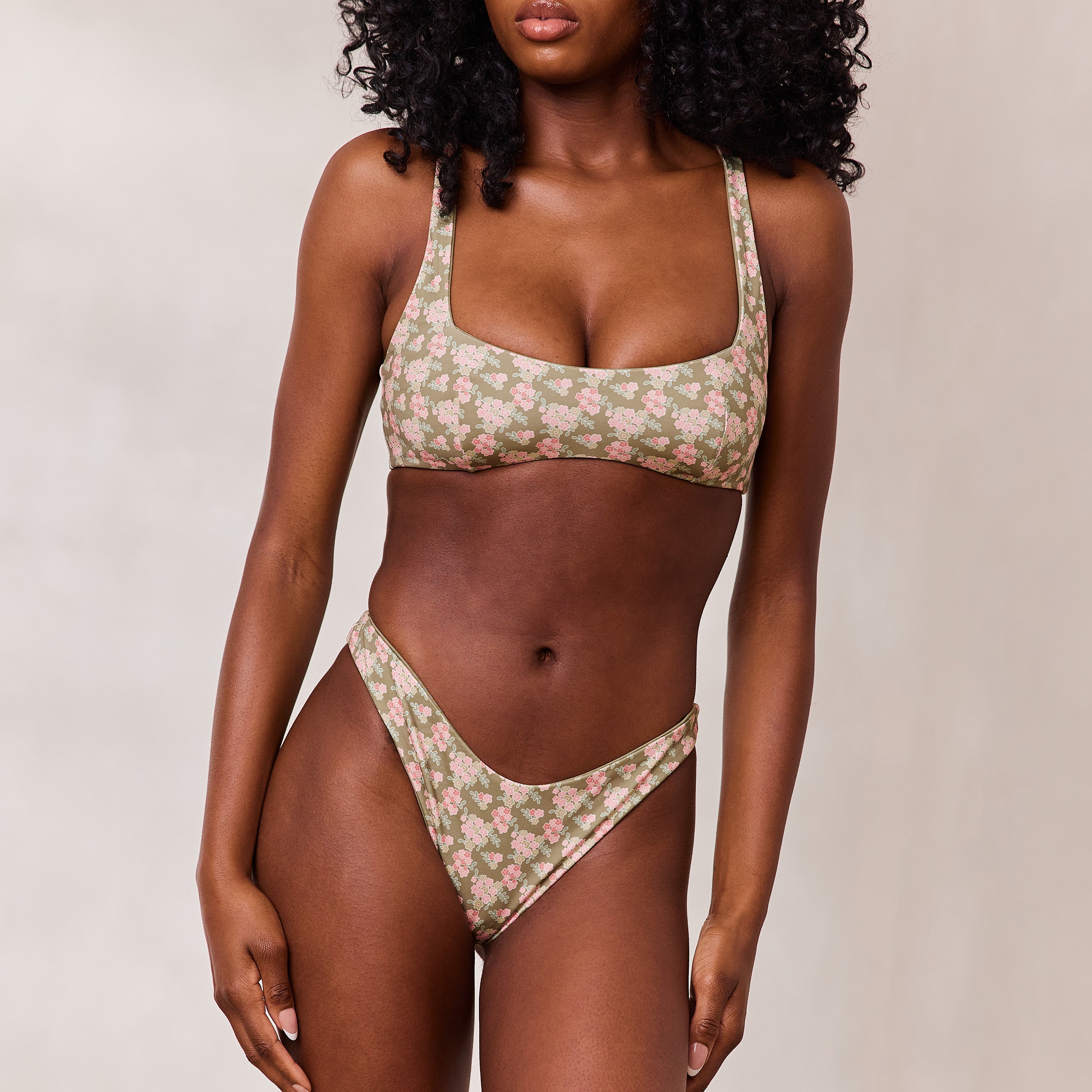 Reversible Plunge Bikini Top | Reversible Plunge Bikini Top - Green/Floral