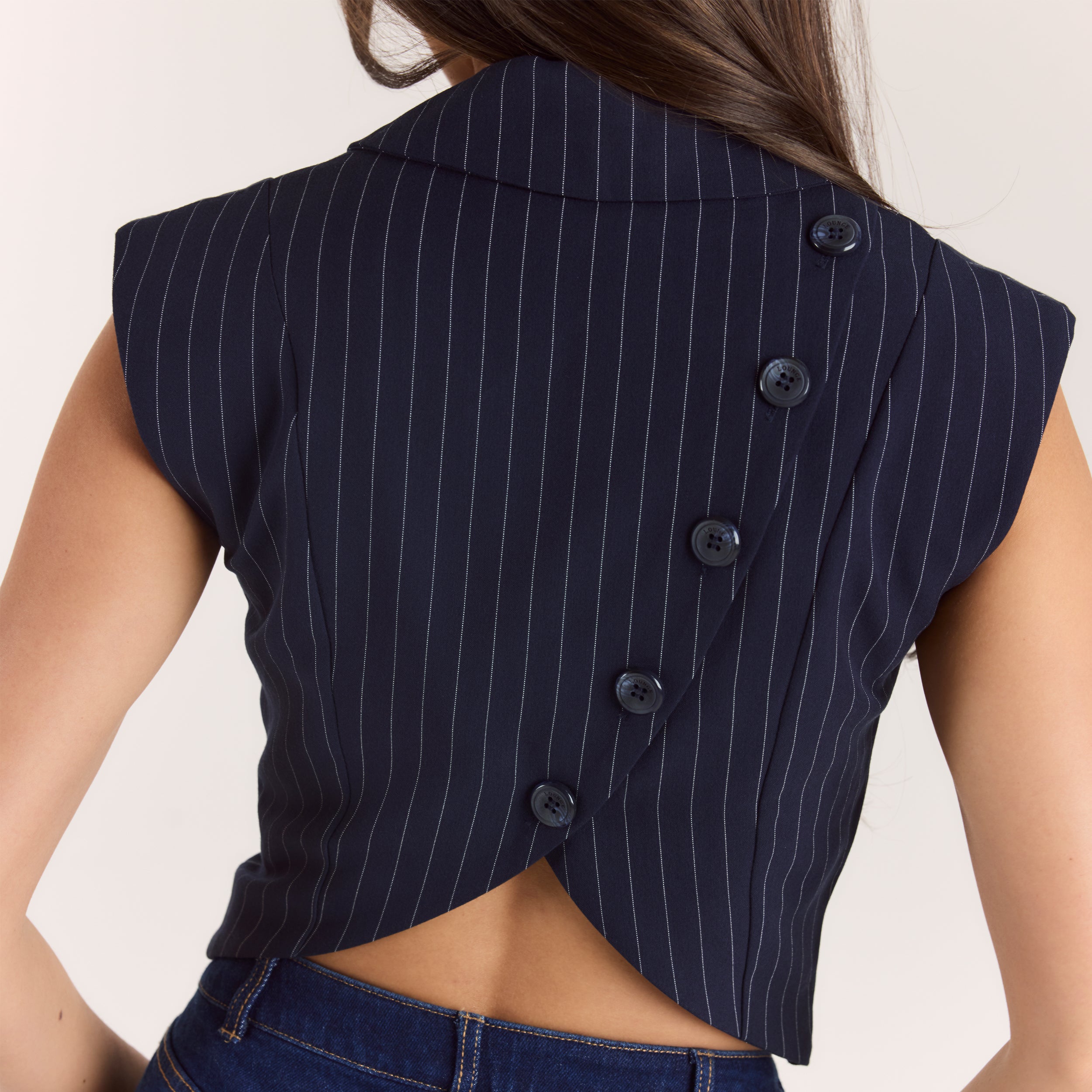Crossover Waistcoat | Crossover Waistcoat - Navy Pinstripe