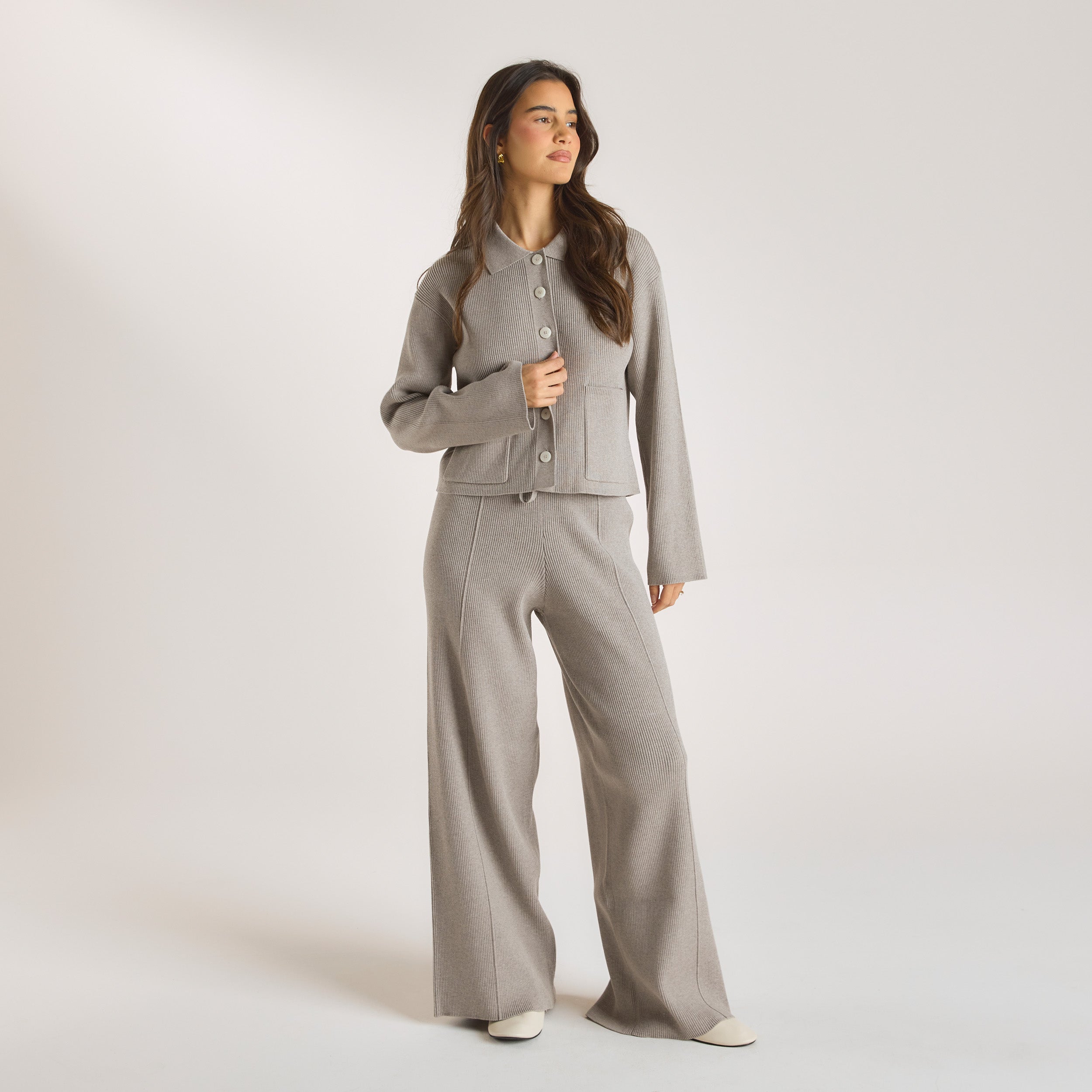 Knitted Oversized Shirt  | Knitted Oversized Shirt - Warm Grey