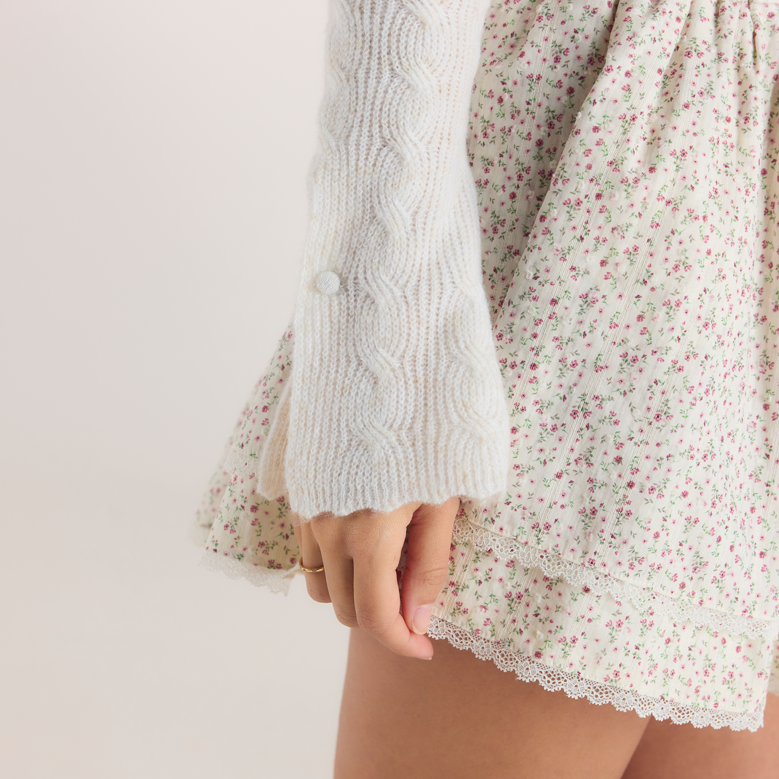 Fluted Sleeve Knitted Cardigan | Fluted Sleeve Knitted Cardigan - Cream