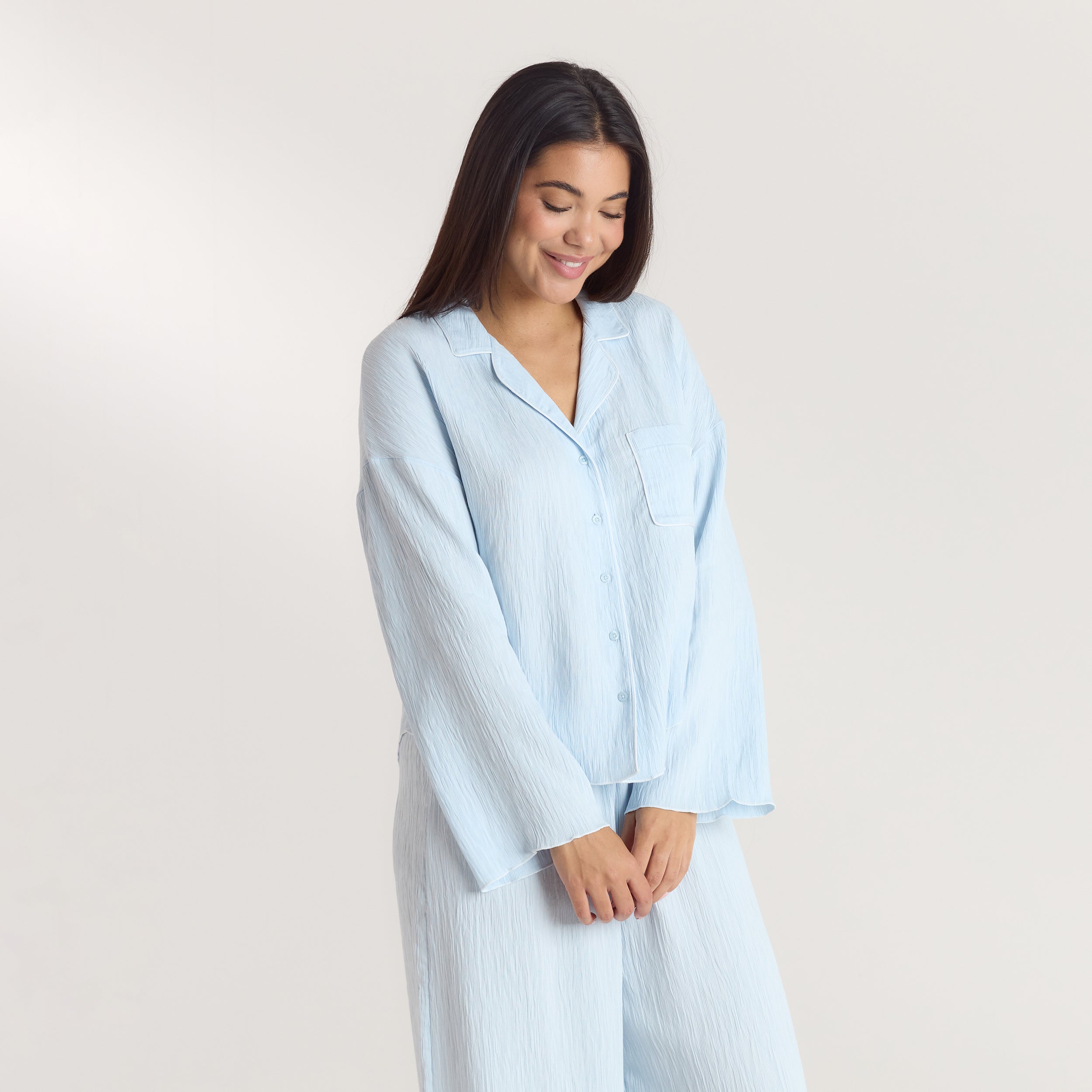 Crinkle Pyjama Shirt | Crinkle Pyjama Shirt - Blue