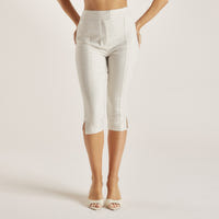 Houndstooth Capri Trousers - Beige