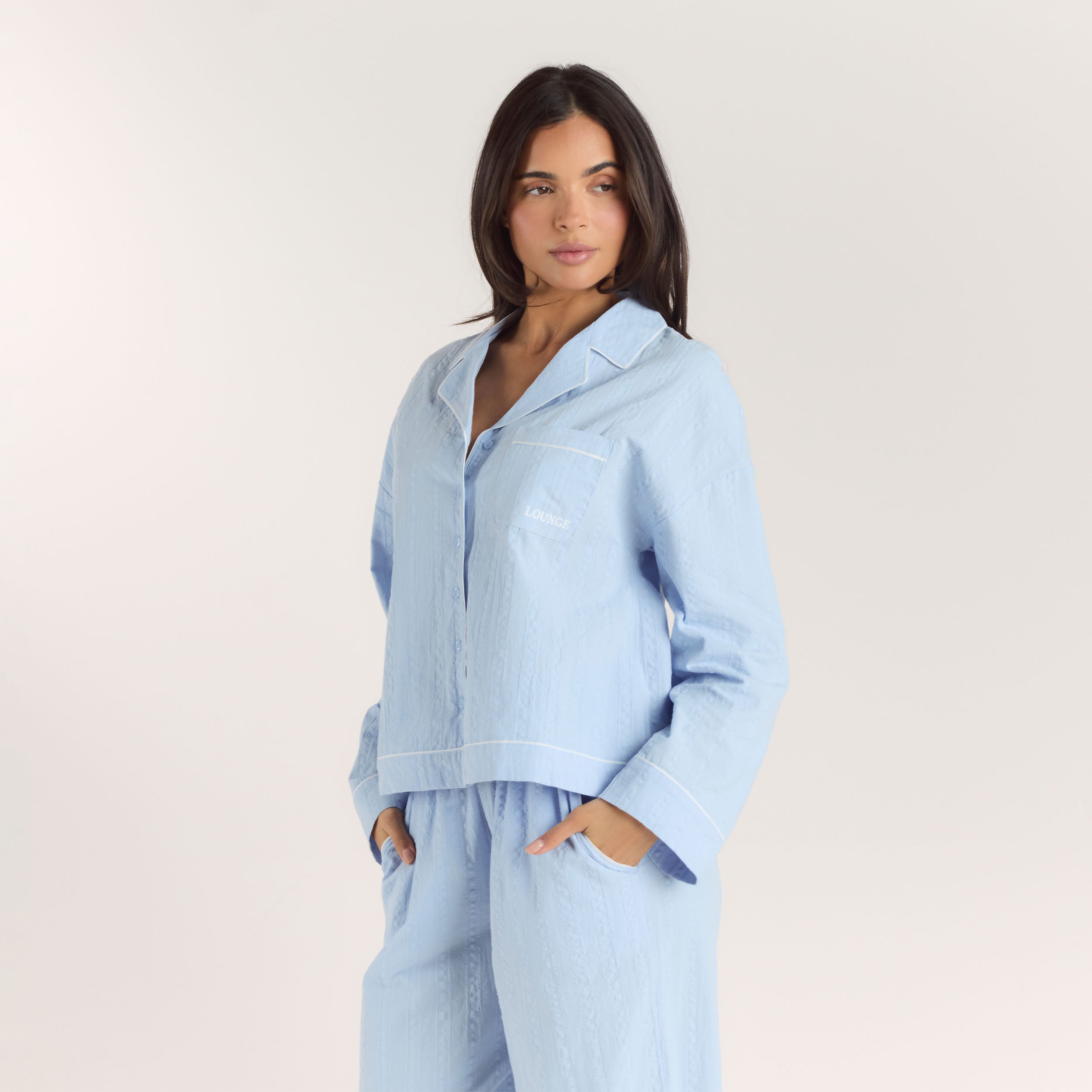 Textured Cotton Pyjama Shirt | Textured Cotton Pyjama Shirt - Blue