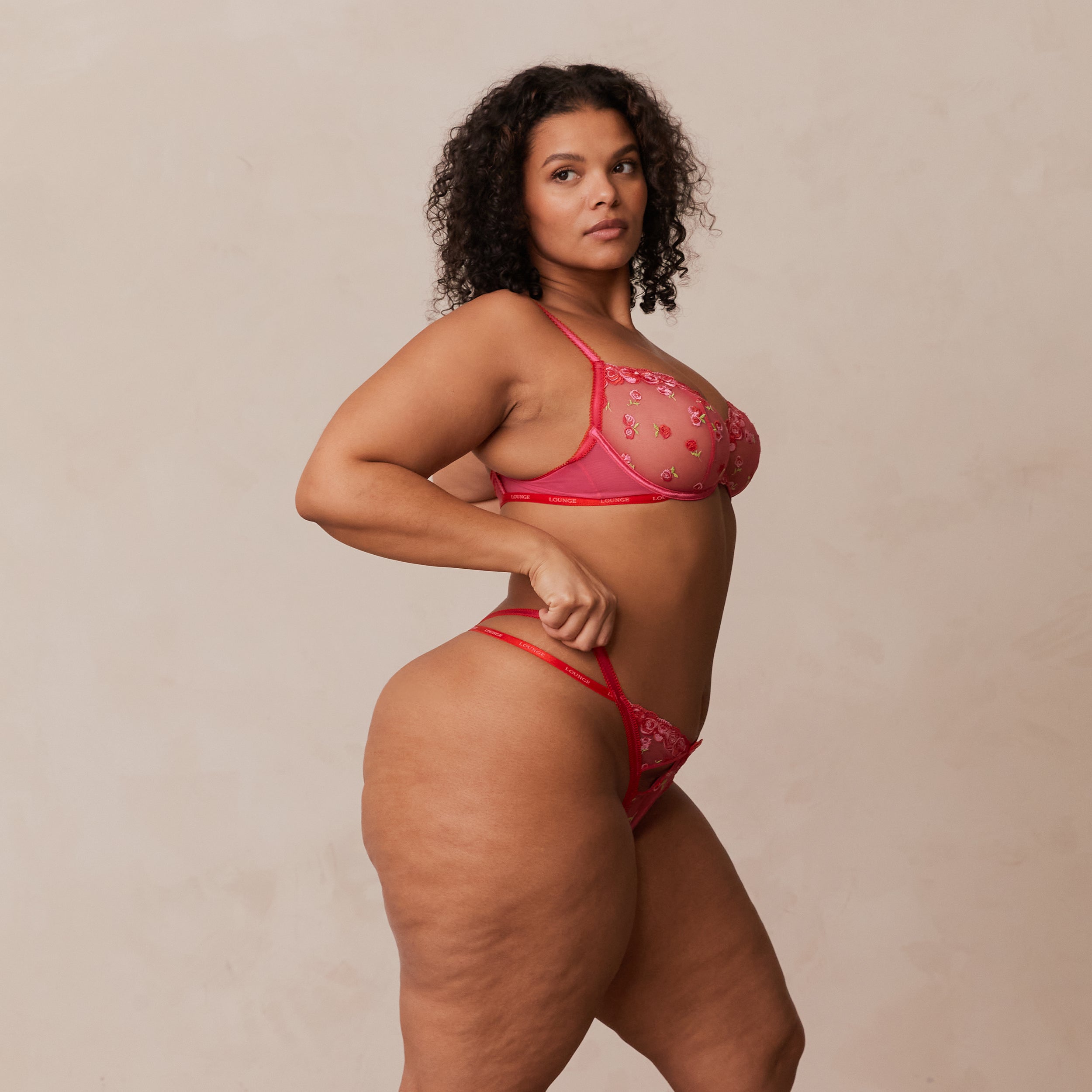 Blush Embroidered Balcony Bra | Leslie, 36DD/XL (G-String)