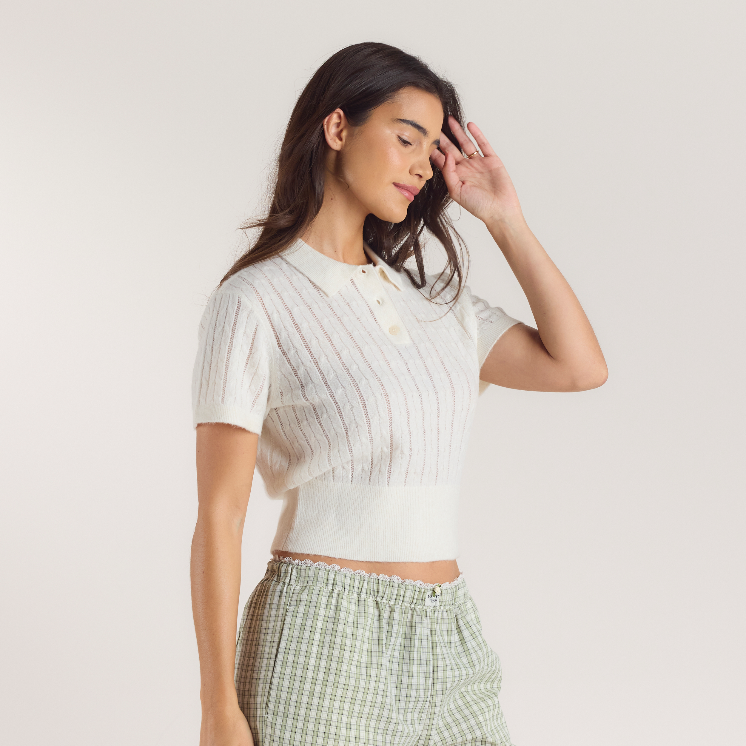 Sheer Knitted Polo Top | Sheer Knitted Polo Top - Cream