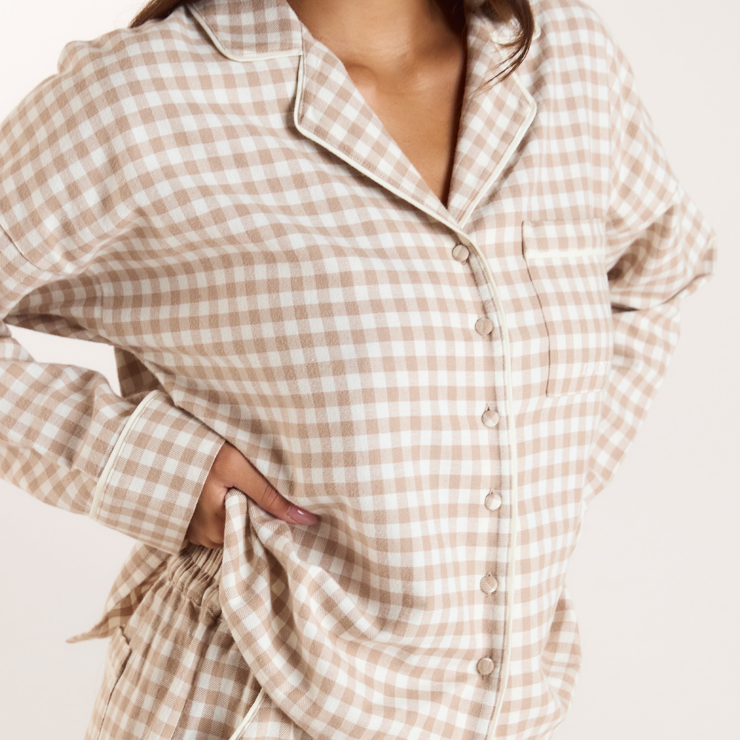 Gingham Pyjama Shirt | Gingham Pyjama Shirt - Beige