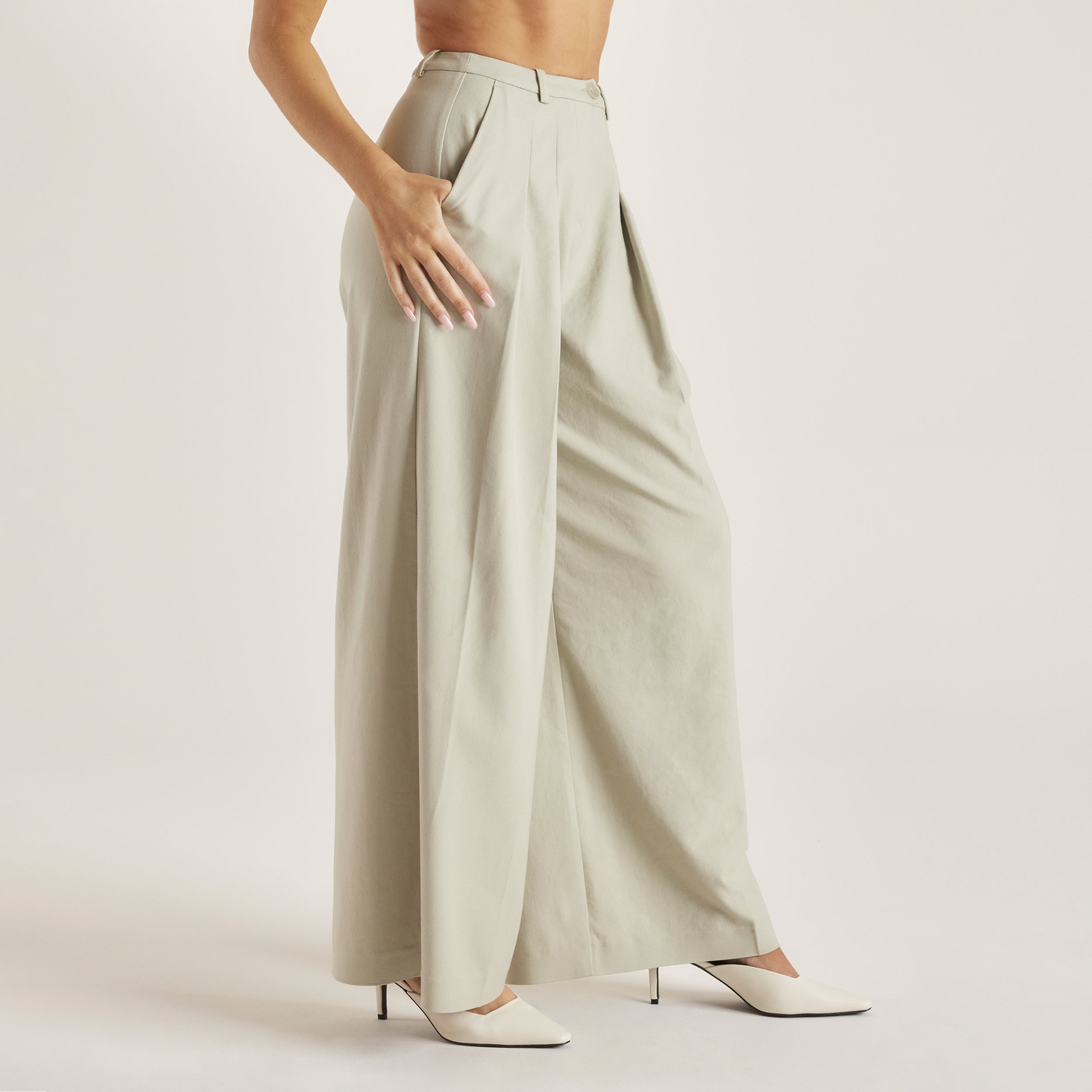 Woven Wide-Leg Trousers | Woven Wide-Leg Trousers - Sage