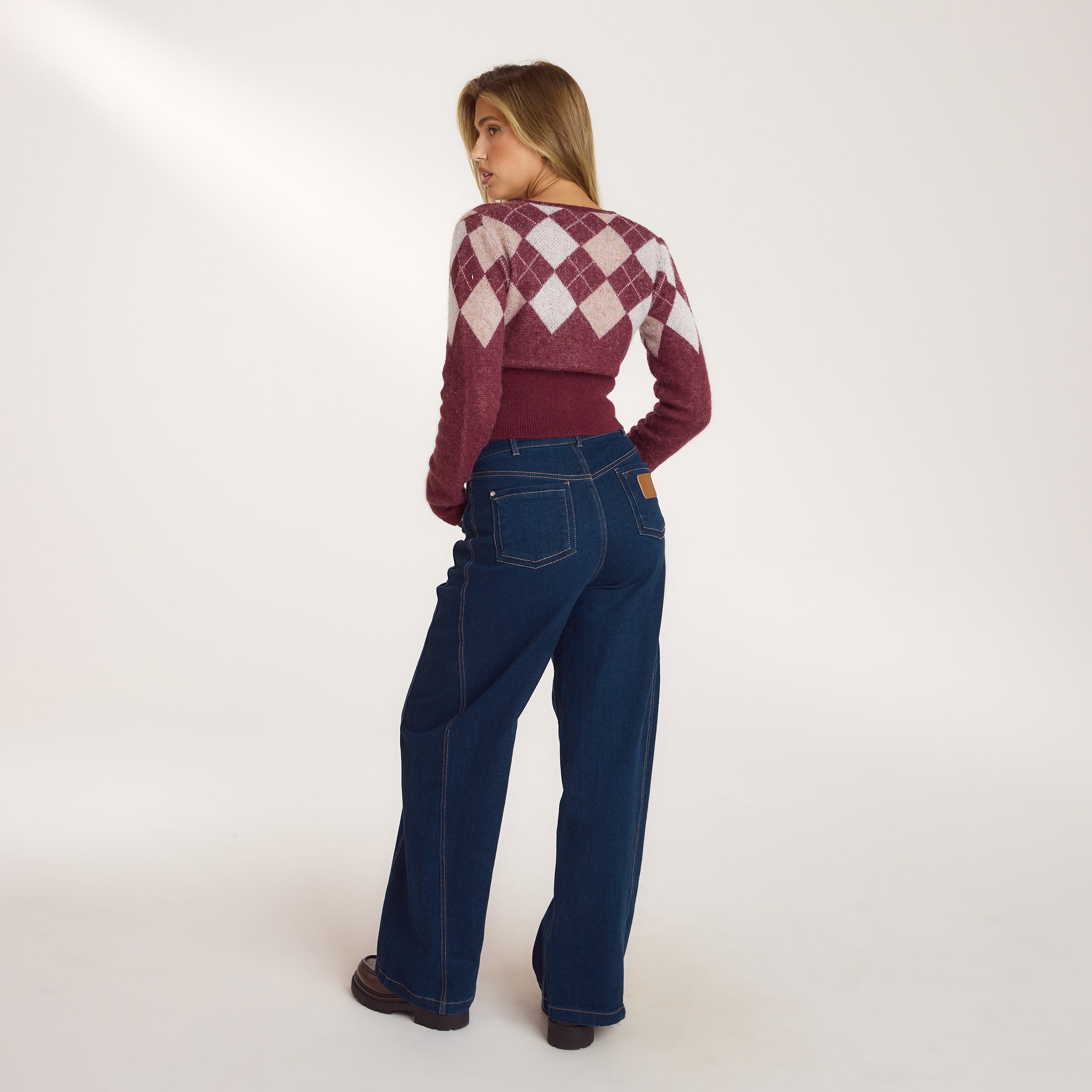 Argyle Wool Blend Cardigan | Argyle Wool Blend Cardigan - Cherry Lacquer