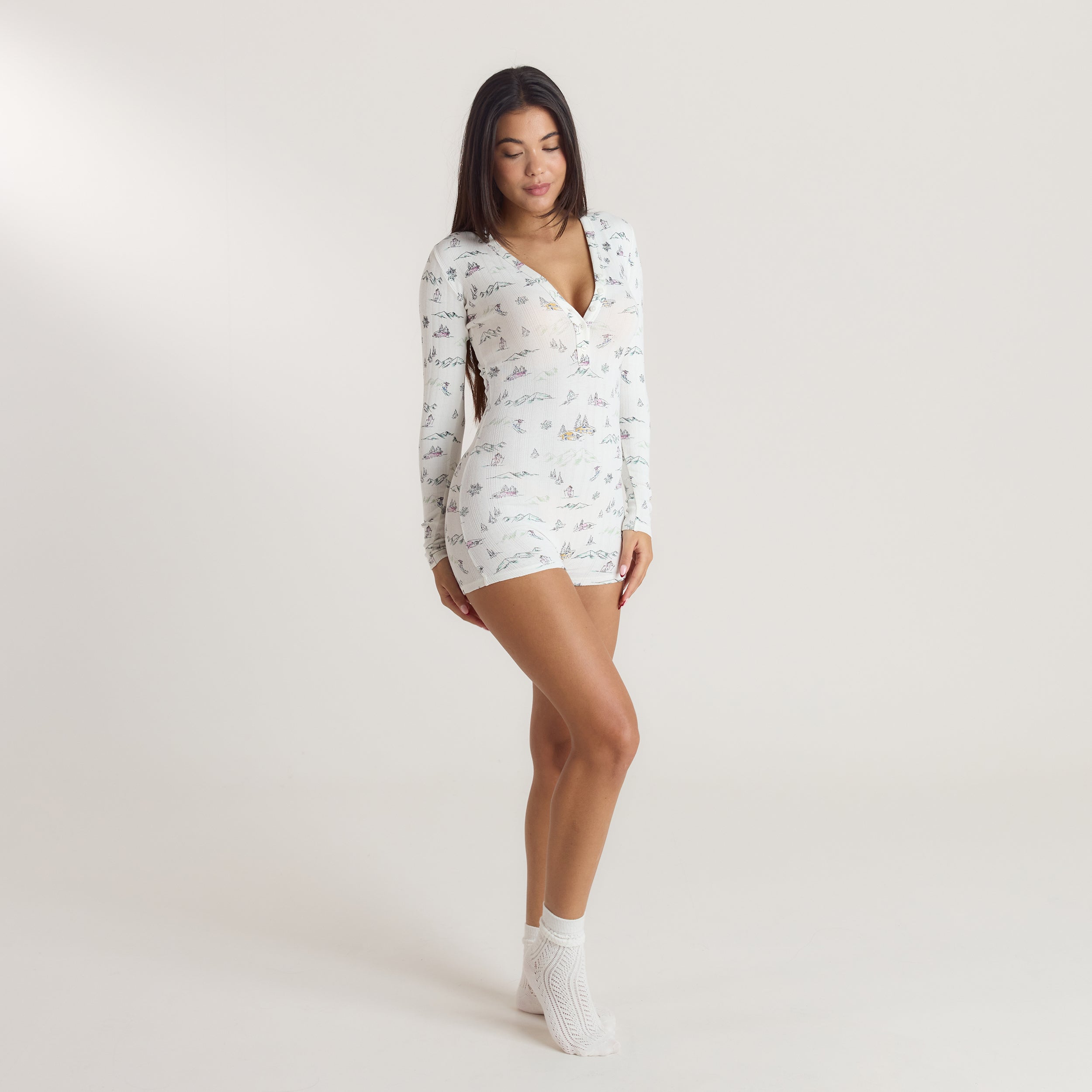 Alpine Dreams Pointelle Romper | Alpine Dreams Pointelle Romper - Ski Print