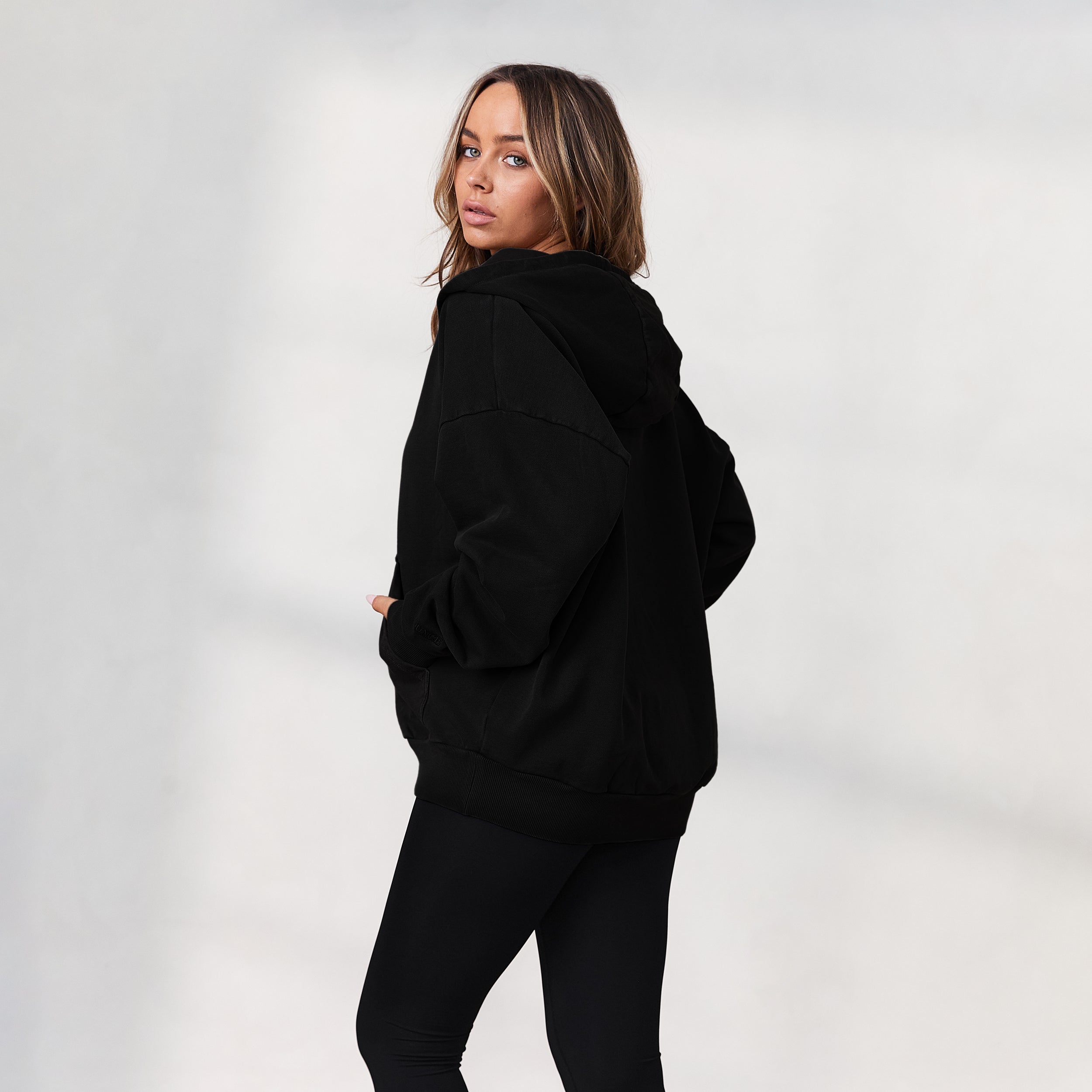 Black oversized sales zip hoodie