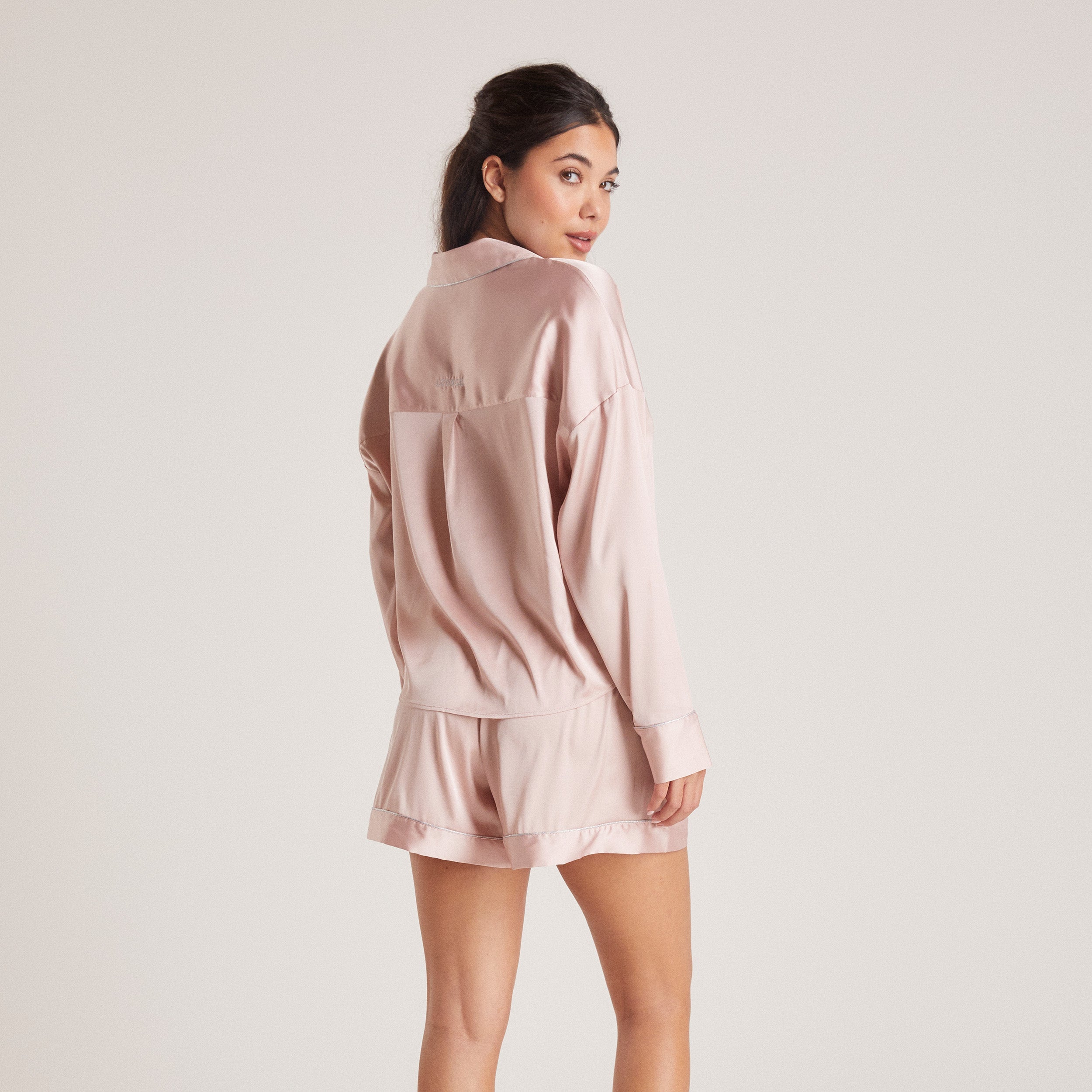 Sparkle Satin Pyjama Shirt  | Sparkle Satin Pyjama Shirt - Blush