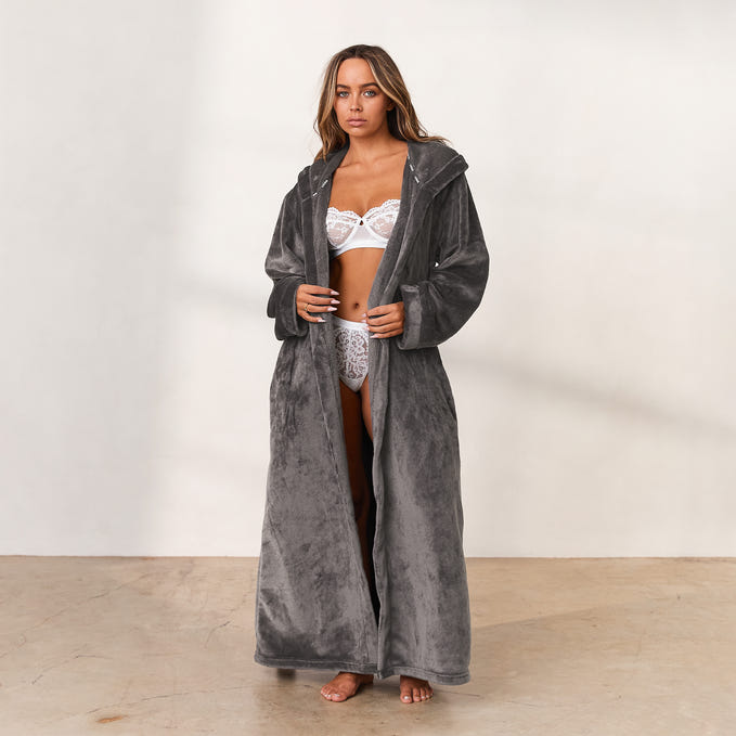 dressing gown womens grey OLIVIA ROCCO Hooded Robe Women Grey