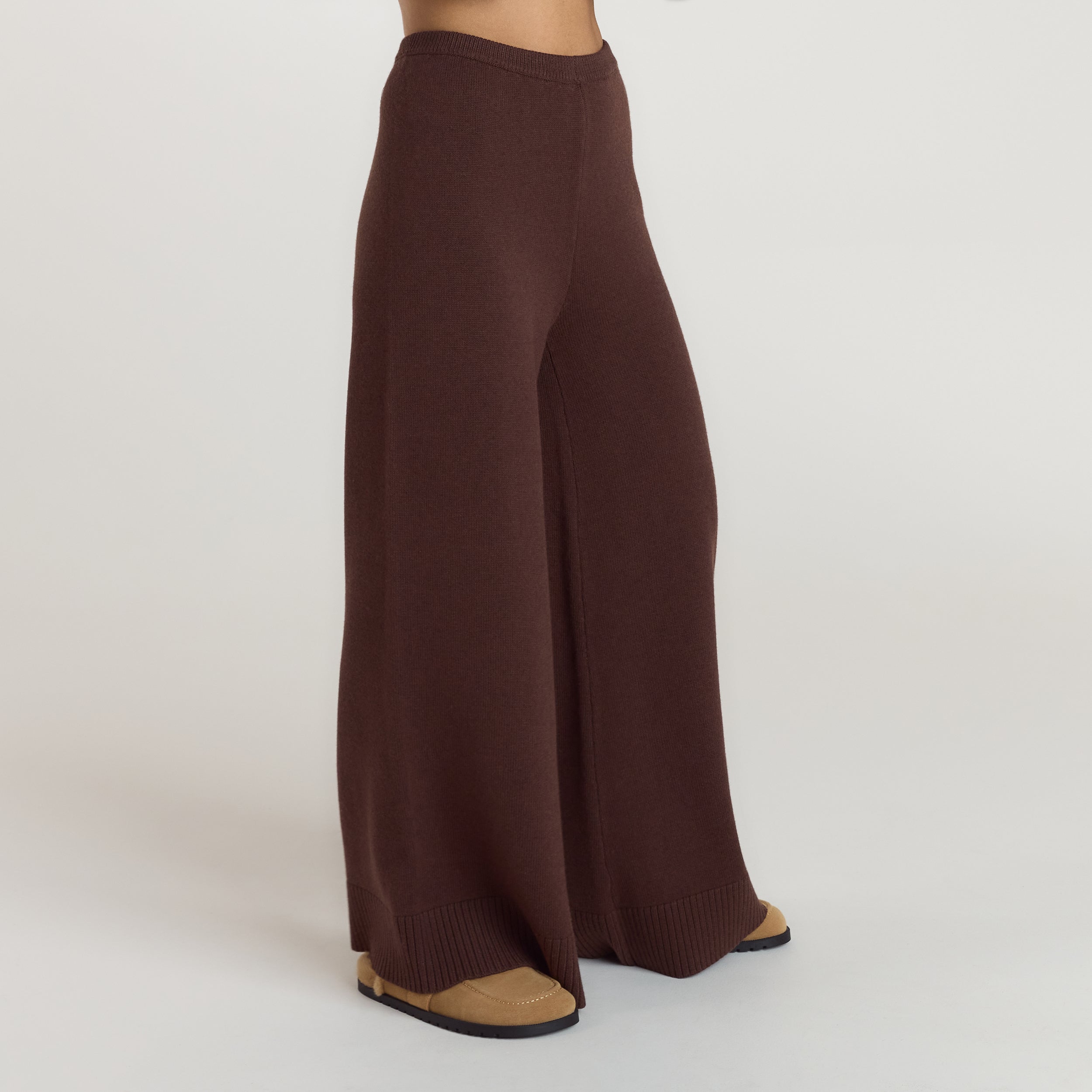 Ribbed Hem Knitted Trousers | Ribbed Hem Knitted Trousers - Chocolate
