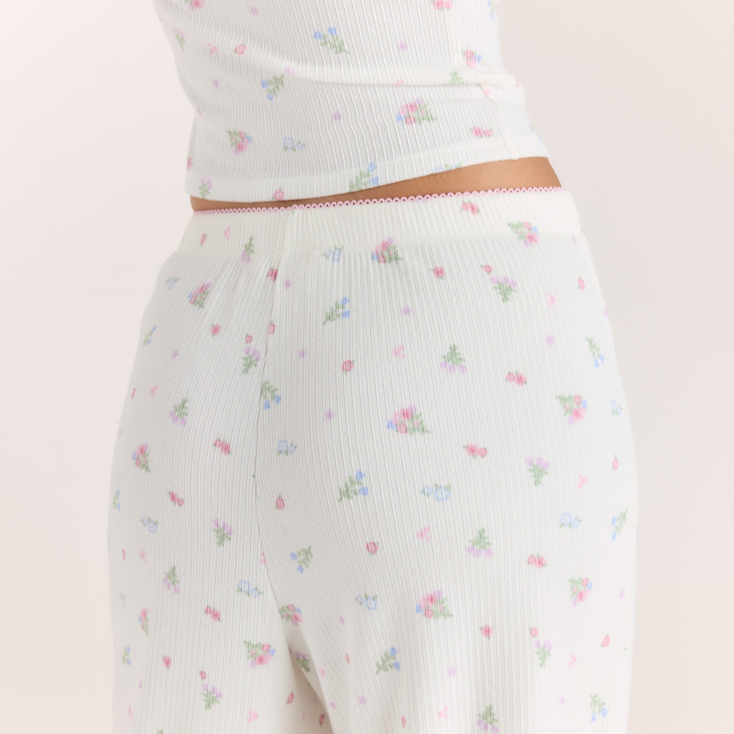 Ribbed Pyjama Bottoms | Ribbed Pyjama Bottoms - White Floral