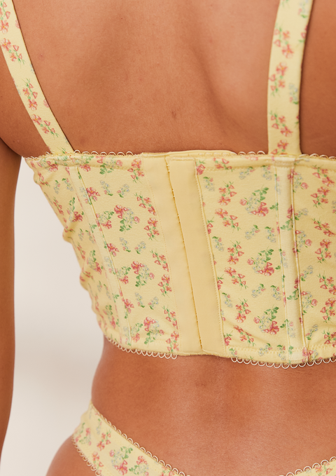 Sweet Longline Bra & G-string Set - Lemon Floral – Lounge Underwear