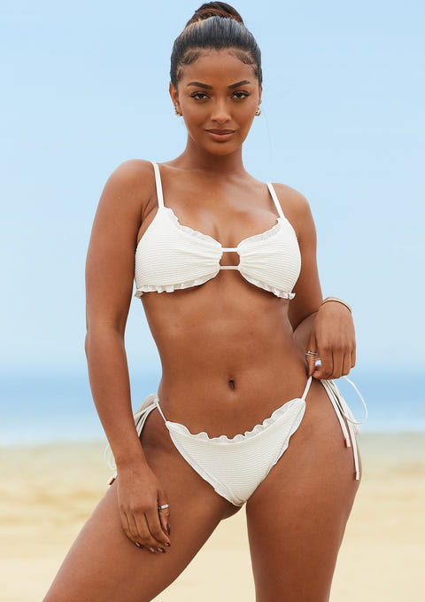 Women's White Textured Bikini Top