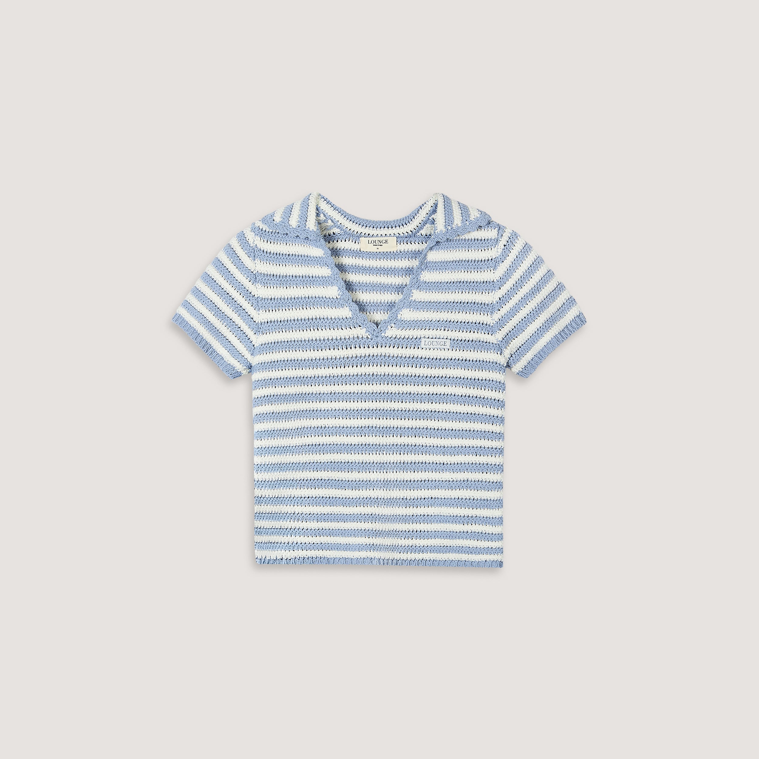 Crochet Polo Top | Crochet Polo Top - Blue Stripe