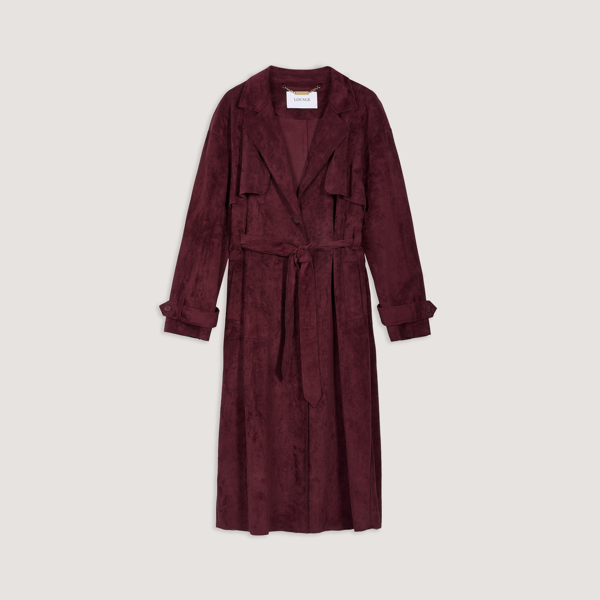 Suedette Trench Coat | Suedette Trench Coat - Burgundy
