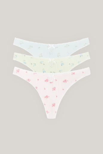 Pointelle Thongs (3-Pack) - Pastel Print