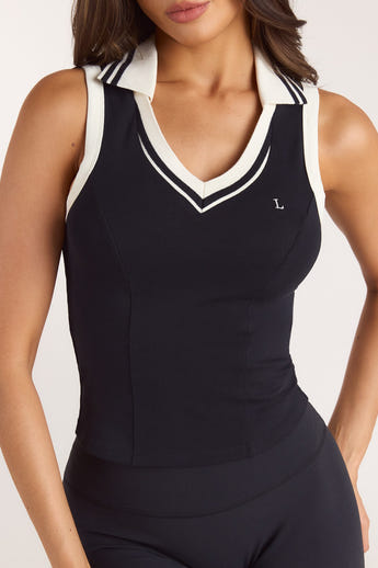 Polo Vest Top - Black